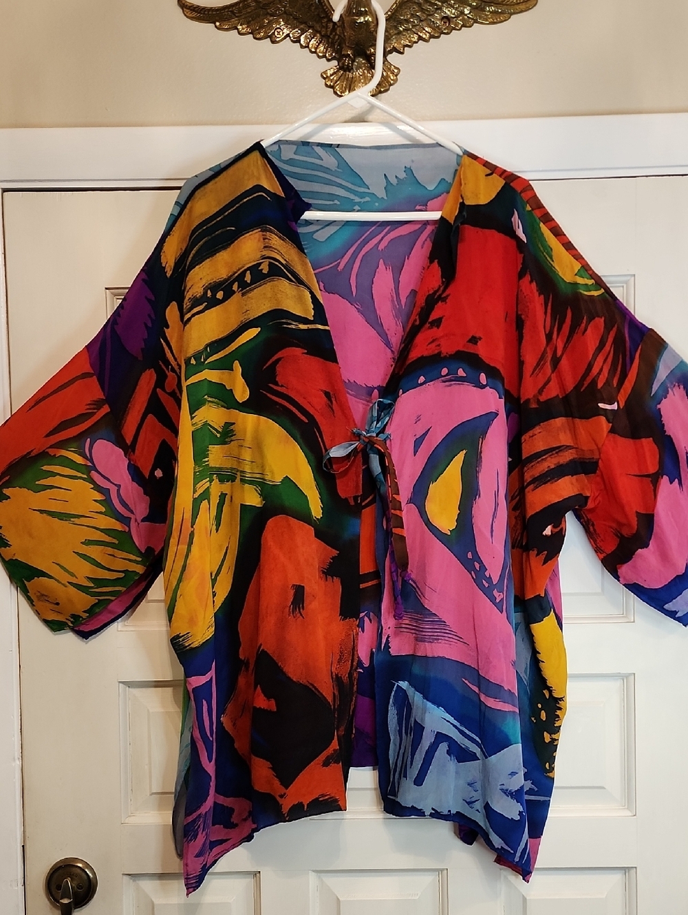 SILK Wrap Around Top Coverup Open Tie Front Vibrant Colors No Size Listed